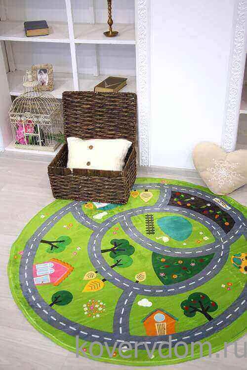 Детский развивающий 3D ковер с дорогами Лесная опушка 87100 круг  Детский развивающий 3D ковер с дорогами Лесная опушка 87100 круг