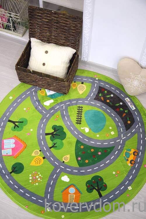 Детский развивающий 3D ковер с дорогами Лесная опушка 87100 круг  Детский развивающий 3D ковер с дорогами Лесная опушка 87100 круг