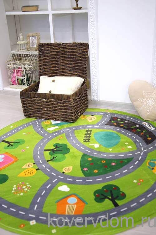 Детский развивающий 3D ковер с дорогами Лесная опушка 87100 круг  Детский развивающий 3D ковер с дорогами Лесная опушка 87100 круг