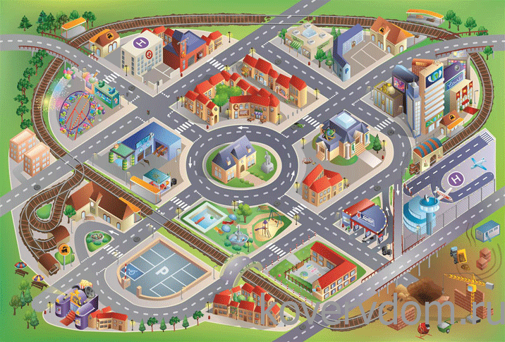 Детский развивающий 3D ковер Сказочный Городок с железной дорогой 86000 Детский развивающий 3D ковер Сказочный Городок с железной дорогой 86000